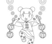 Coloriage Une fille qui f&ecirc;te la nouvelle ann&eacute;e chinoise