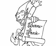 Coloriage et dessins gratuit Bonne année du lutin de Noël à imprimer