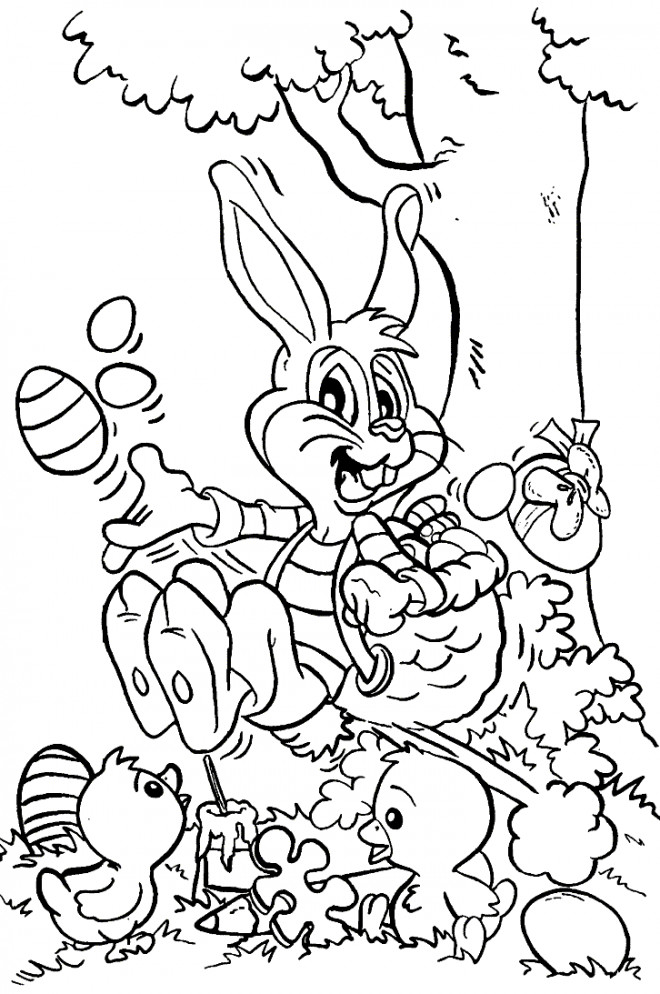 Coloriage et dessins gratuits Animaux  de Pâques dans la forêt à imprimer