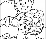 Coloriage Enfant en train de collecter les oeufs