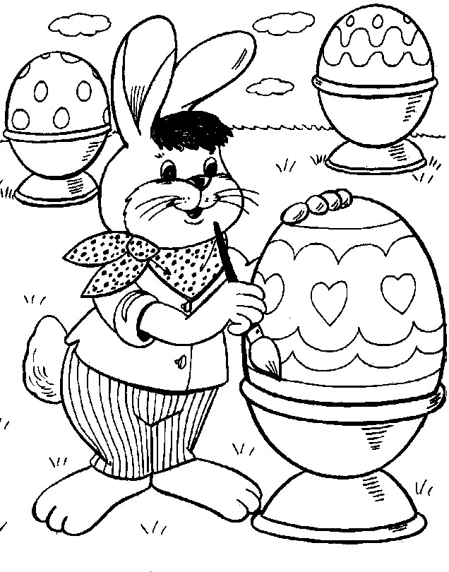 Coloriage et dessins gratuits Lapin artiste dessine sur Oeuf de Pâques à imprimer