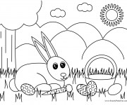 Coloriage Lapin de Pâques et la nature