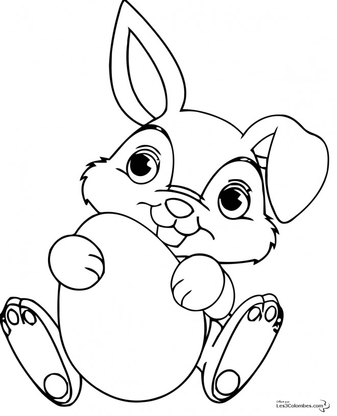 Coloriage Lapin de Pâques trop mignon dessin gratuit à imprimer