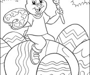 Coloriage Lapin décore les Oeufs de Pâques