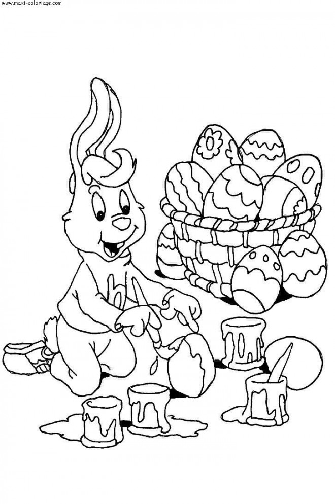 Coloriage Lapin peint L'oeuf de Pâques dessin gratuit à imprimer