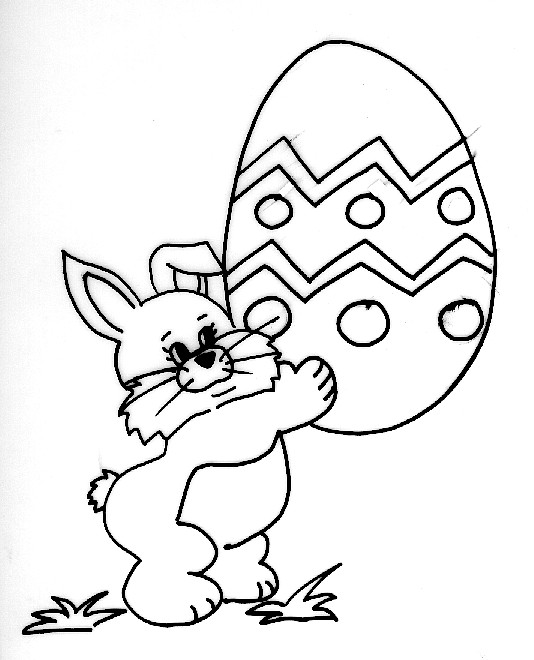 Coloriage Lapin Portant Oeuf de Pâques dessin gratuit à imprimer