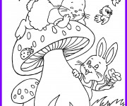 Coloriage Les Lapins s'amusent en plein air