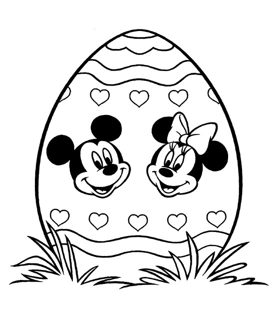 Coloriage et dessins gratuits Minnie et Mickey Mouse sur Oeuf de Pâques à imprimer