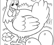 Coloriage Poulet protège ses Oeufs