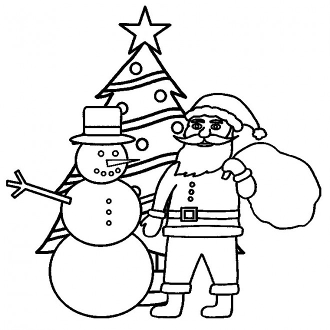 Coloriage Père Noël et Le Sapin dessin gratuit à imprimer
