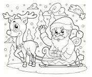 Coloriage Paysage de P&egrave;re No&euml;l dans la for&ecirc;t