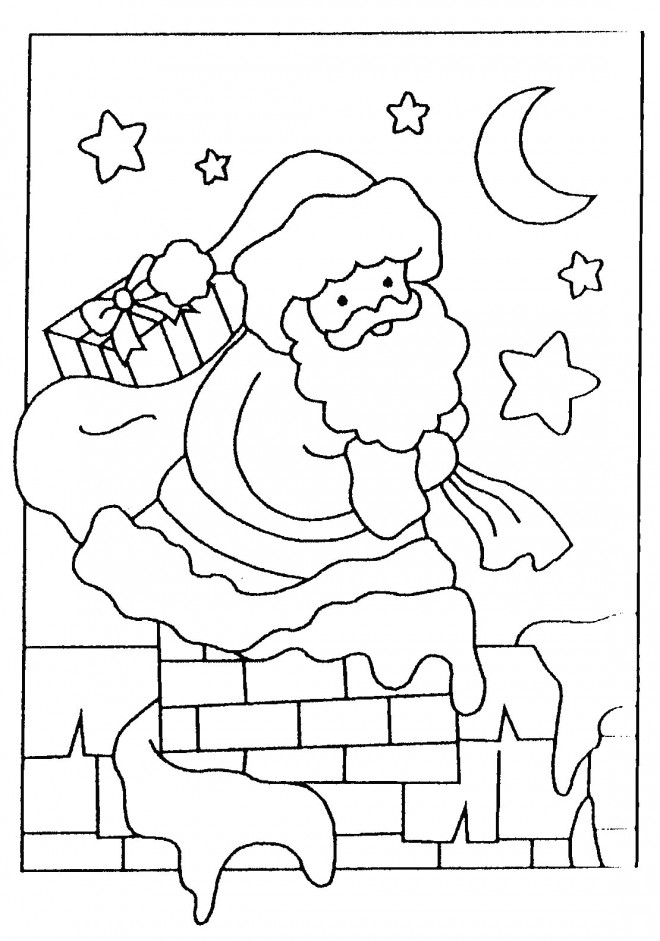 Coloriage Père Noël Apporte Les Cadeaux