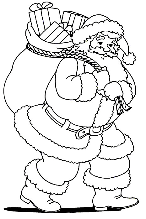 Coloriage et dessins gratuits Père Noël arrive avec ses cadeaux à imprimer