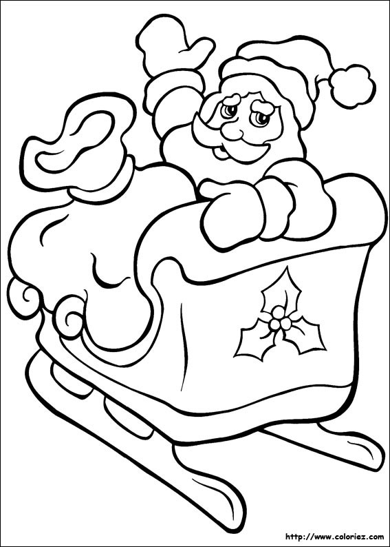 Coloriage et dessins gratuits Père Noël avec traîneau à imprimer