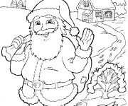 Coloriage Père Noël dans le village