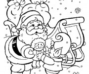 Coloriage Père Noël distribue Les Cadeaux