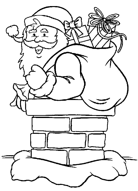 Coloriage Père Noël entre par la cheminée