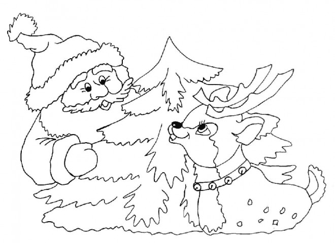 Coloriage Père Noël Et La Renne En Ligne