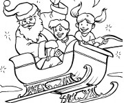 Coloriage Père Noël et les enfants sur son traîneau