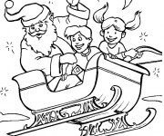 Coloriage P&egrave;re No&euml;l et les enfants sur son tra&icirc;neau