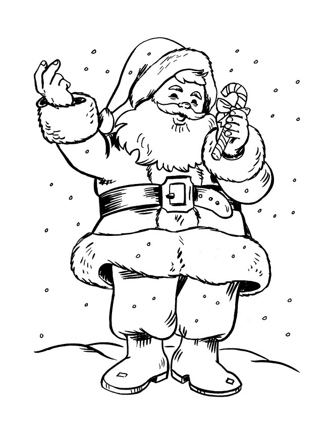 Coloriage et dessins gratuits Père Noël porte Canne de Bonbon à imprimer