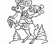 Coloriage Père Noël sur sa renne