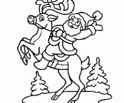 Coloriage P&egrave;re No&euml;l sur sa renne