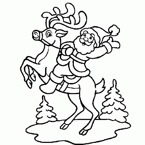 Coloriage et dessins gratuits Père Noël sur sa renne à imprimer