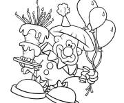 Coloriage Clown dr&ocirc;le avec g&acirc;teau pour poisson d'Avril