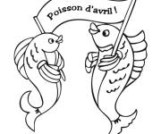 Coloriage Deux poissons d'Avril tenant un drapeau