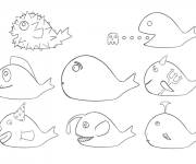 Coloriage Plusieurs poissons d'Avril rigolos imprimable
