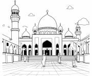 Coloriage Belle mosqu&eacute;e pendant le mois de Ramadan