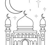 Coloriage Belle mosqu&eacute;e pendant une nuit de Ramadan en couleur