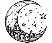 Coloriage Croissant de lune et &eacute;toile d&eacute;taill&eacute;s au Ramadan