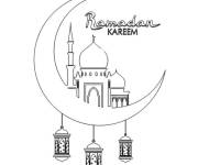 Coloriage et dessins gratuit Croissant mosqu&eacute;e et lampe du Ramadan à imprimer