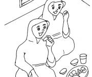 Coloriage et dessins gratuit Deux femmes et le temps de d&eacute;jeuner au ramadan à imprimer