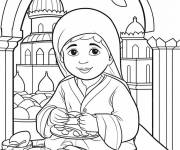 Coloriage Enfant et nourriture au Ramadan