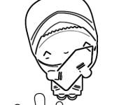 Coloriage et dessins gratuit Fille chibi qui c&eacute;l&egrave;bre le Ramadan à imprimer