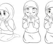 Coloriage Fille en position de pri&egrave;re pendant le Ramadan