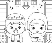 Coloriage Fille et gar&ccedil;on musulmans vous salue pendant le Ramadan 