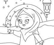 Coloriage Fille kawaii au Ramadan