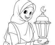 Coloriage Fille voil&eacute;e au Ramadan