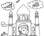 Coloriage Gar&ccedil;on devant une mosqu&eacute;e