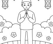 Coloriage Gar&ccedil;on qui prie le Ramadan pour CE1