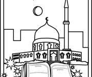 Coloriage Immense mosqu&eacute;e et Coran du Ramadan