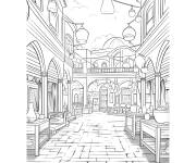 Coloriage Marché à la ville le jour de Ramadan