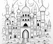 Coloriage Mosquée sous la lumière des étoiles