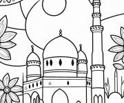 Coloriage Paysage de mosqu&eacute;e au Ramadan