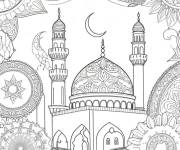 Coloriage Paysage mosqu&eacute;e Ramadan anti-stress
