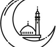 Coloriage Petite mosqu&eacute;e dans un croissant du Ramadan